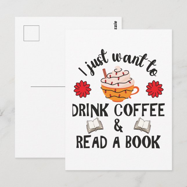 Läs Bok och drick kaffe Vykort (Fram/baksida)