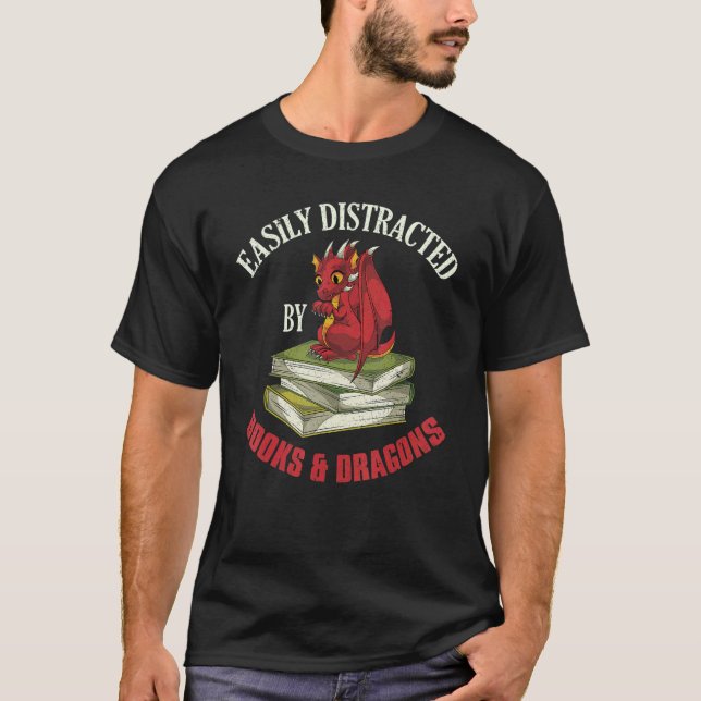 Läs bokmasken Fantasy Animal Bok Dragon Librarian T Shirt (Framsida)