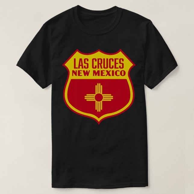 Las Cruces New mexico Retro Flagga Shield Gult T Shirt (Design framsida)