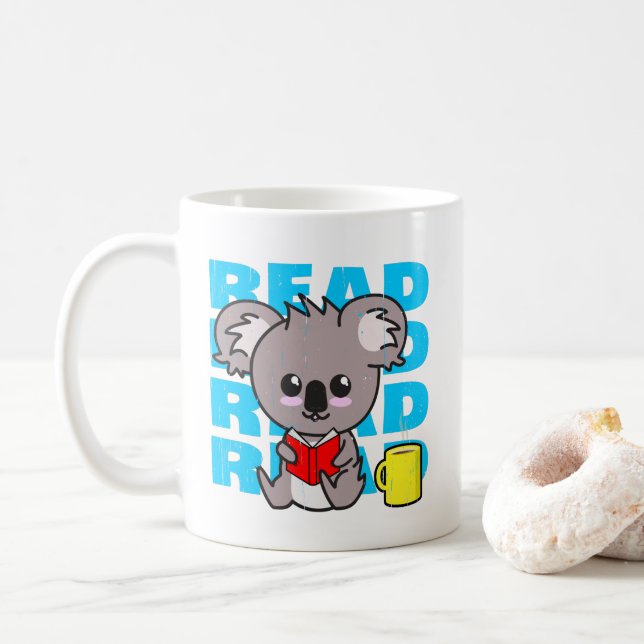Läs: Cute Koala Reading Bok & Coffee Mugg (Med munk)