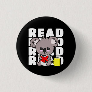 Läs: Cute Koala Reading Bok & Coffee Mugg Knapp