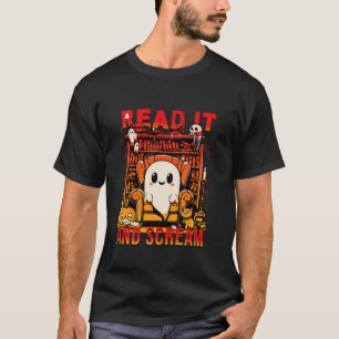 Läs det och Skräm Ghost Funny Haunted Bok Nook A T Shirt
