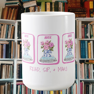 Läs, Drick & Mahj Bokälskare Mahjong Peonies Prese Kaffemugg