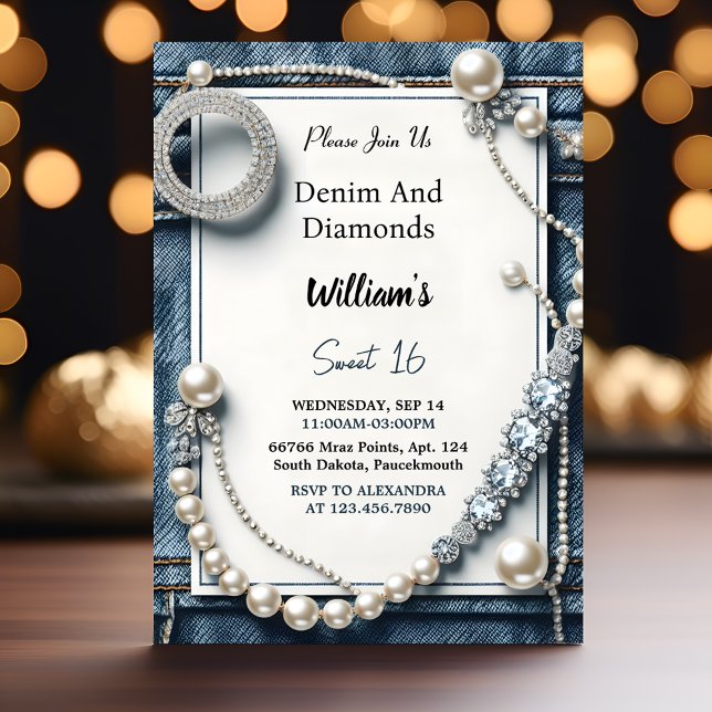 Läs Elegant Gem Bling Denim och Diamonds Sweet 16 Inbjudningar (Skapare uppladdad)