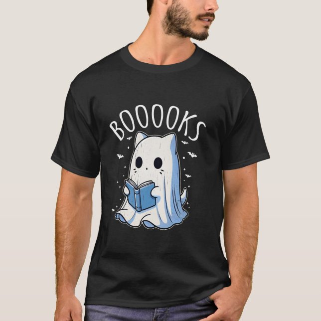 Läs fler böcker Funny Groovy Halloween Cat Ghost T Shirt (Framsida)