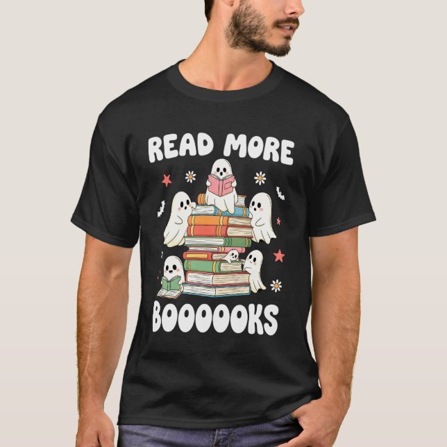 Läs Fler Böcker Spök Läsning Bok Halloween T Shirt (Framsida)