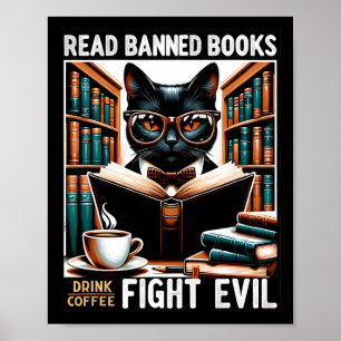 Läs Förbannad Bokar Drink Coffee Fight Evil Bok Re Poster