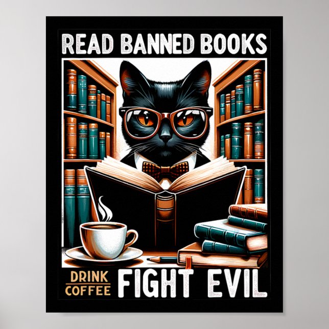 Läs Förbannad Bokar Drink Coffee Fight Evil Bok Re Poster (Framsidan)