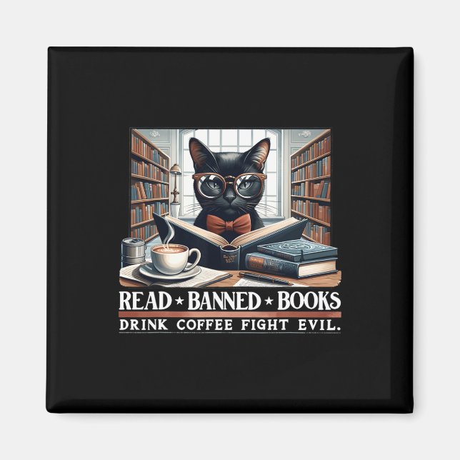 Läs förbjuden Bokar Drink Coffee Fight Evil Bok Lo Magnet (Framsidan)