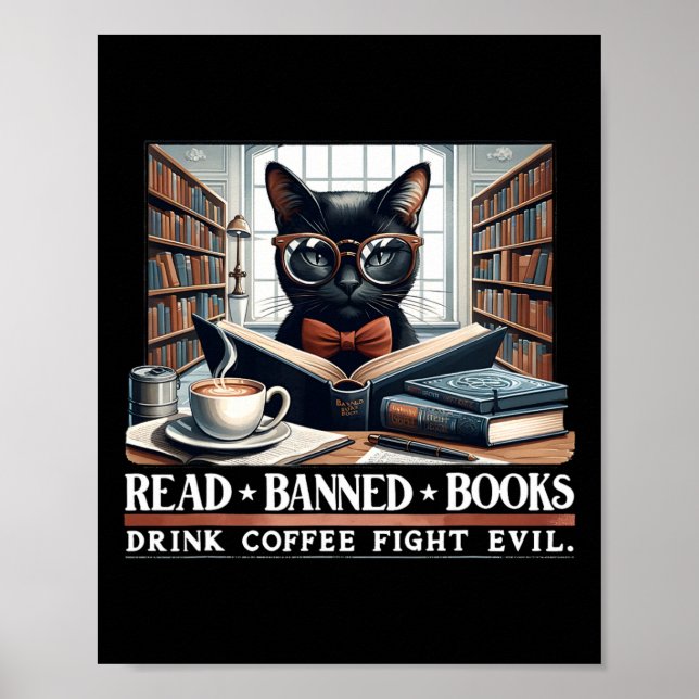 Läs förbjuden Bokar Drink Coffee Fight Evil Bok Lo Poster (Framsidan)