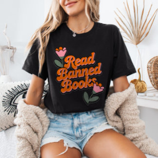 Läs Förbjudna Böcker Retro Minimalistisk Blommig B T Shirt