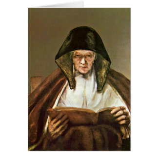 Läs- gammal kvinna av Rembrandt Van Rijn Hälsningskort