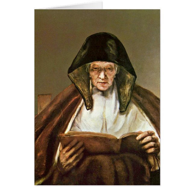 Läs- gammal kvinna av Rembrandt Van Rijn Hälsningskort (Framsidan)