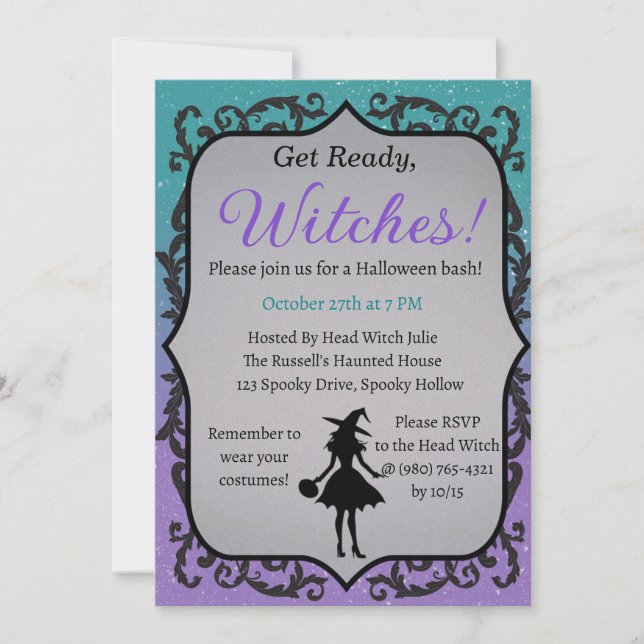 Läs, häxor! Halloween fest Inbjudningar (Framsida)