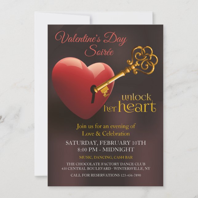 Lås henne upp hjärtavalentin partyet för dag inbjudningar (Framsida)