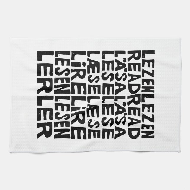 Läs i 8 språk Lino Print Kitchen Towels Kökshandduk (Horisontell)