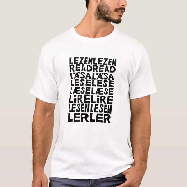 Läs i 8 språk Lino Skriv ut T-Shirt (Framsida)
