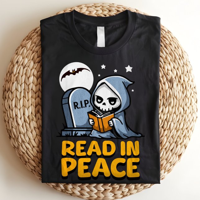 Läs in Peace Bookworm Grim Reaper Halloween T Shirt (Skapare uppladdad)