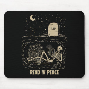 Läs in Peace Skeleton Reading Bokar Funny Hallowed Musmatta