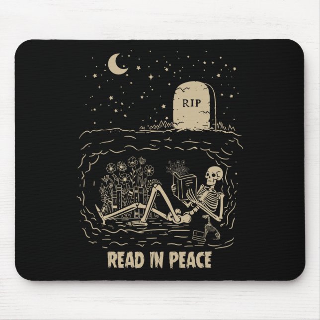 Läs in Peace Skeleton Reading Bokar Funny Hallowed Musmatta (Framsidan)