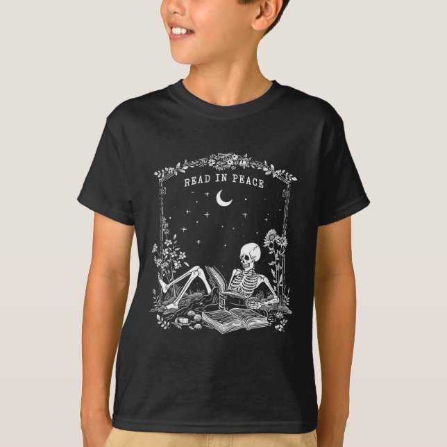 Läs in Peace Spooky Teacher Skeleton Trick Teach T Shirt (Framsida)