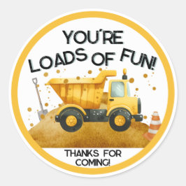 Läs in Roligt Construction Party Favor Round Tlock Runt Klistermärke