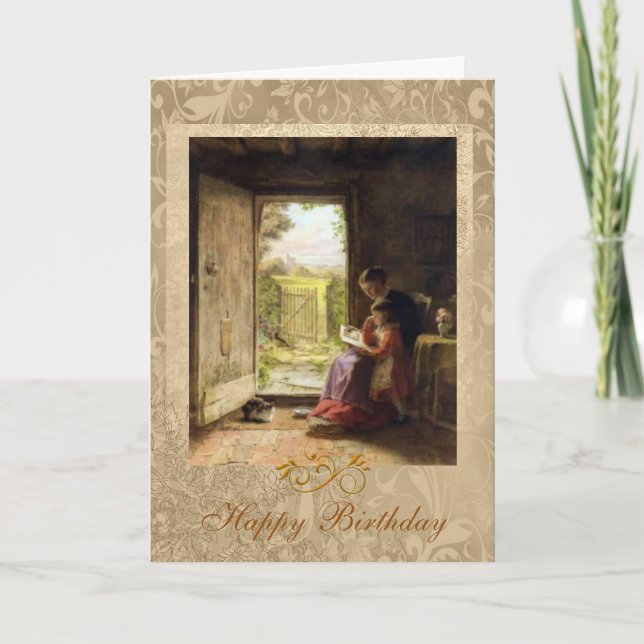 Läs- kursflicka och kvinna härdad födelsedag 1888 kort (Framsida)