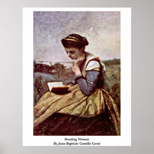 Läs- kvinna av Jean-Baptiste Camille Corot Poster