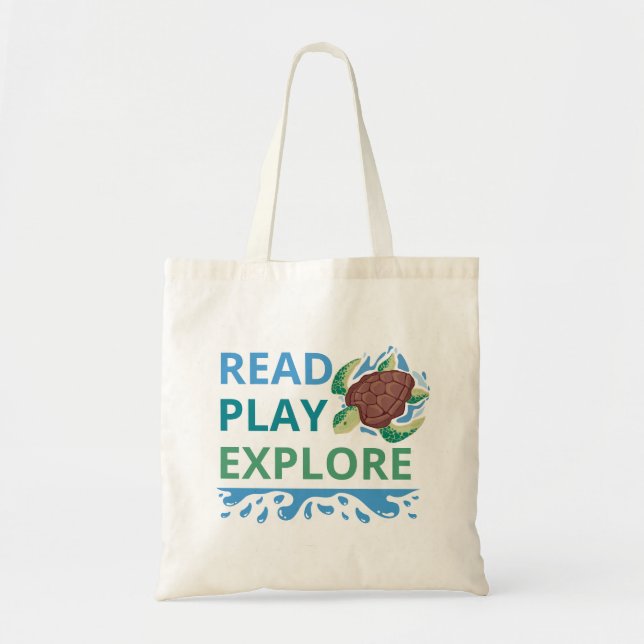 Läs • Lek • Utforska Biblioteks Tote Bag för Barn  Tygkasse (Framsidan)
