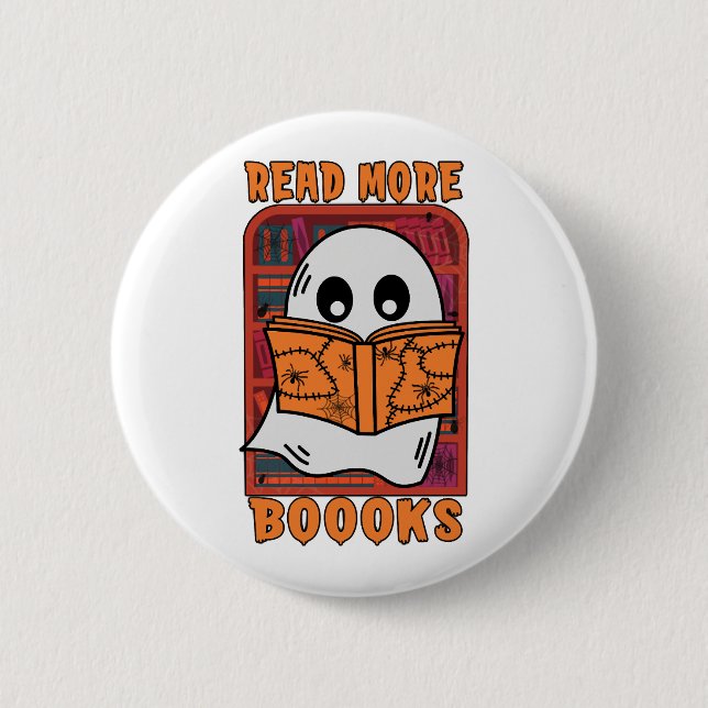 Läs mer Bokar Bibliotek Ghost läser Halloween Knapp (Framsida)