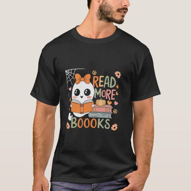 Läs mer om boooks Cute Ghost Pumpkin Bokar Reading T Shirt (Framsida)