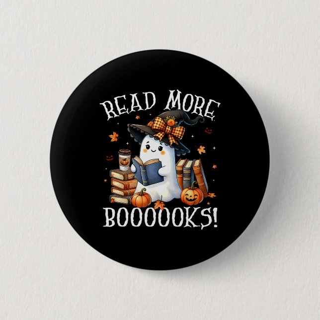 Läs mer om Cute Ghost Reading Bok Älskare Hallowee Knapp (Framsida)