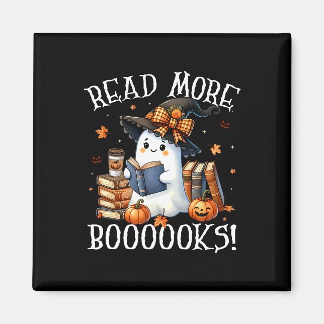 Läs mer om Cute Ghost Reading Bok Älskare Hallowee Magnet (Framsidan)