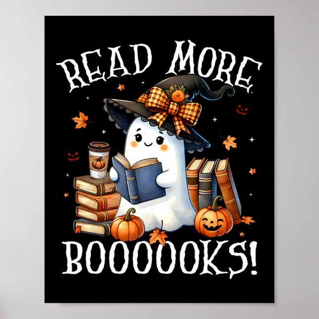 Läs mer om Cute Ghost Reading Bok Älskare Hallowee Poster (Framsidan)