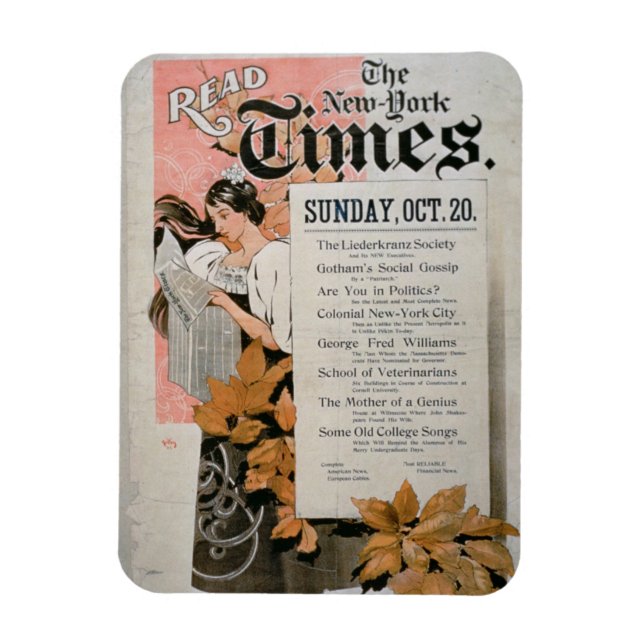 "Läs New York Times" (färg litho) Magnet (Vertikal)