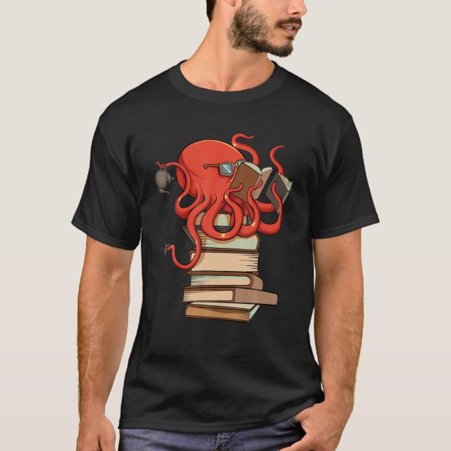 Läs Octopus Ocean Reader Librarian Bok Nerd B T Shirt (Framsida)