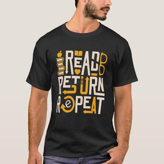 Läs Retur - repetera biblioteksläsare bokmask T Shirt (Framsida)