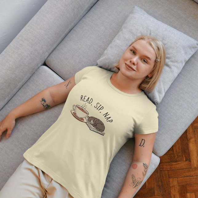 Läs, Sip, Nap: Mysiga Katt och kaffe Älskare T Shirt (Skapare uppladdad)