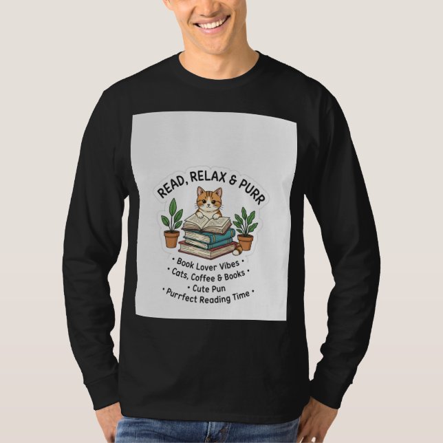 Läs, slappna av & morra kattläser T-shirt | Bokäls (Framsida)
