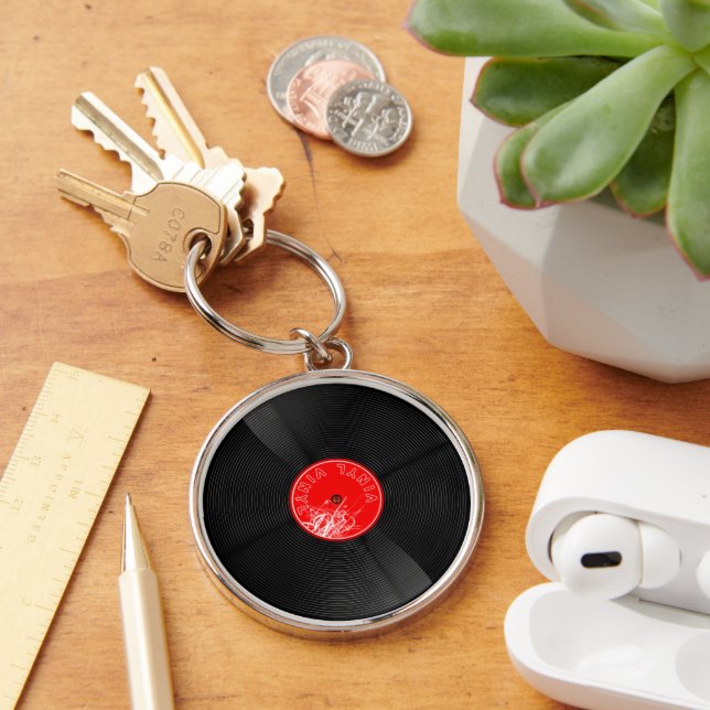 Lås upp Groove: Vinylpost Rund Silverfärgad Nyckelring (Skrivbord)