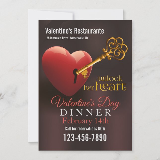 Lås upp hennes hjärthjärtan Alla hjärtans säljfräm Inbjudningar (Framsida)