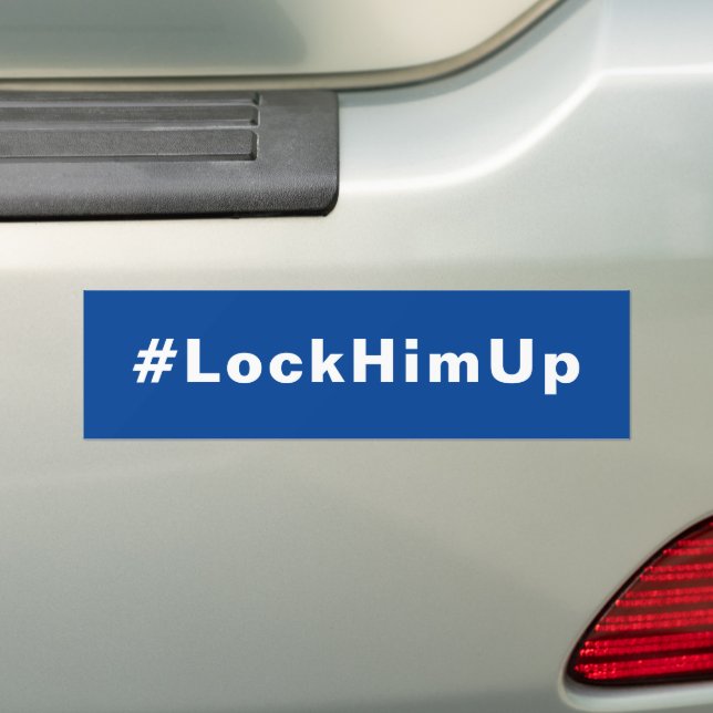 Lås upp #LockHimUp Blue white Bumper Sticker Bildekal (På Bil)