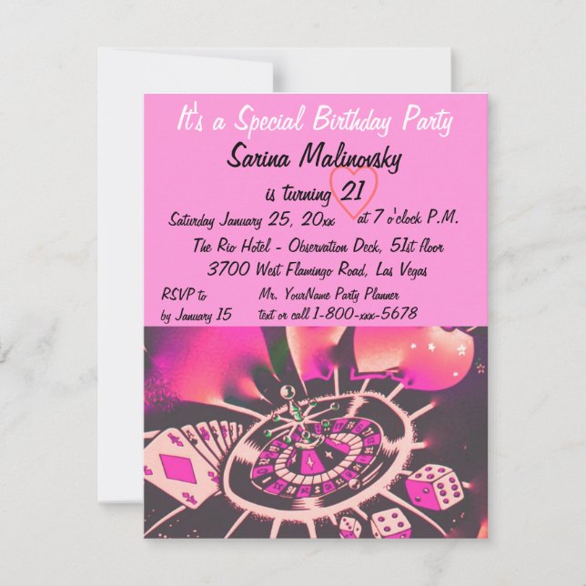 Las Vegas 21:a födelsedagen Party Inbjudningar (Framsida)