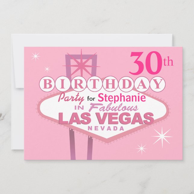 Las Vegas 30års födelsedagparty - rosa Inbjudningar (Framsida)