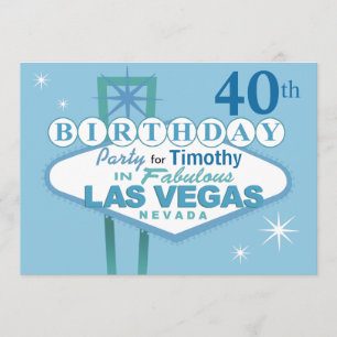 Las Vegas 40:e födelsedagen Party - blå Inbjudningar