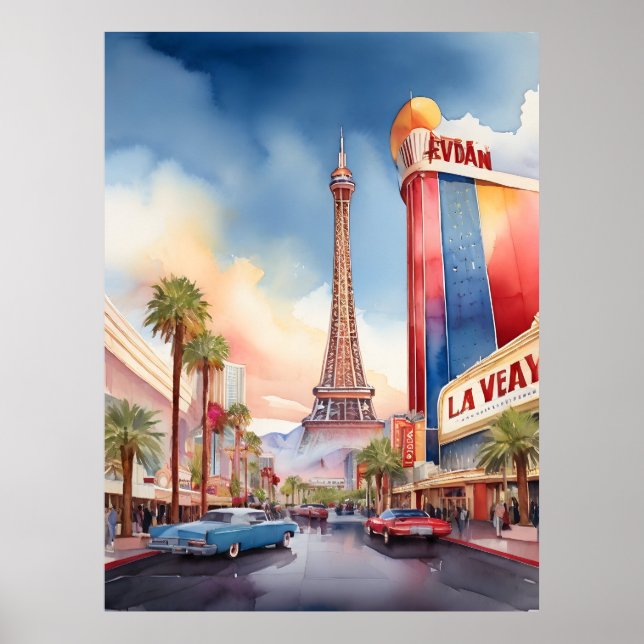 Las Vegas akvarell konst Poster (Framsidan)