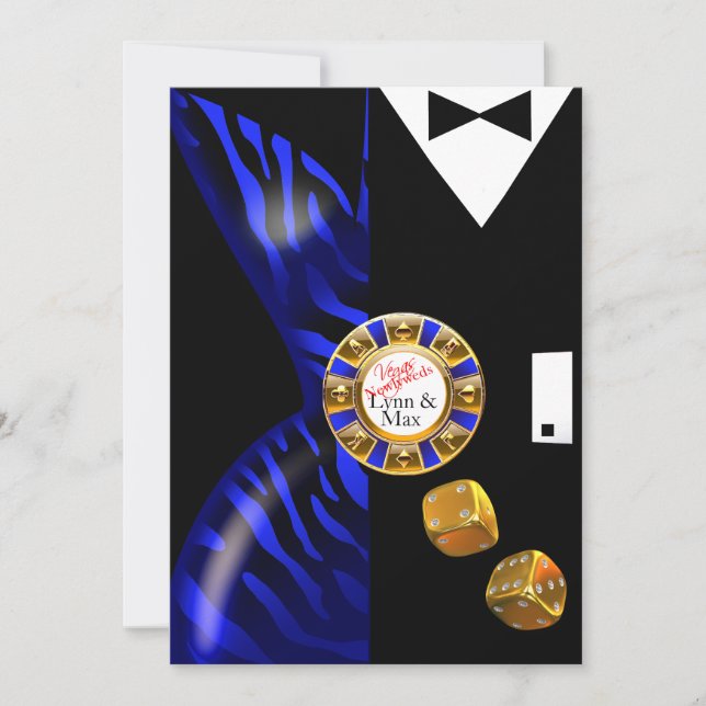 Las Vegas Art Deco Bröllopsfest | koboltblå Inbjudningar (Framsida)