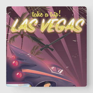 Las Vegas Auto vintage resor poster. Fyrkantig Klocka