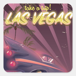 Las Vegas Auto vintage resor poster. Fyrkantigt Klistermärke