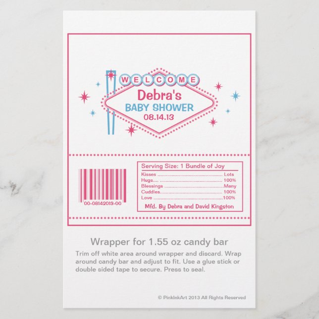Las Vegas Baby Shower Candy Wrapper Flygblad (Framsidan)